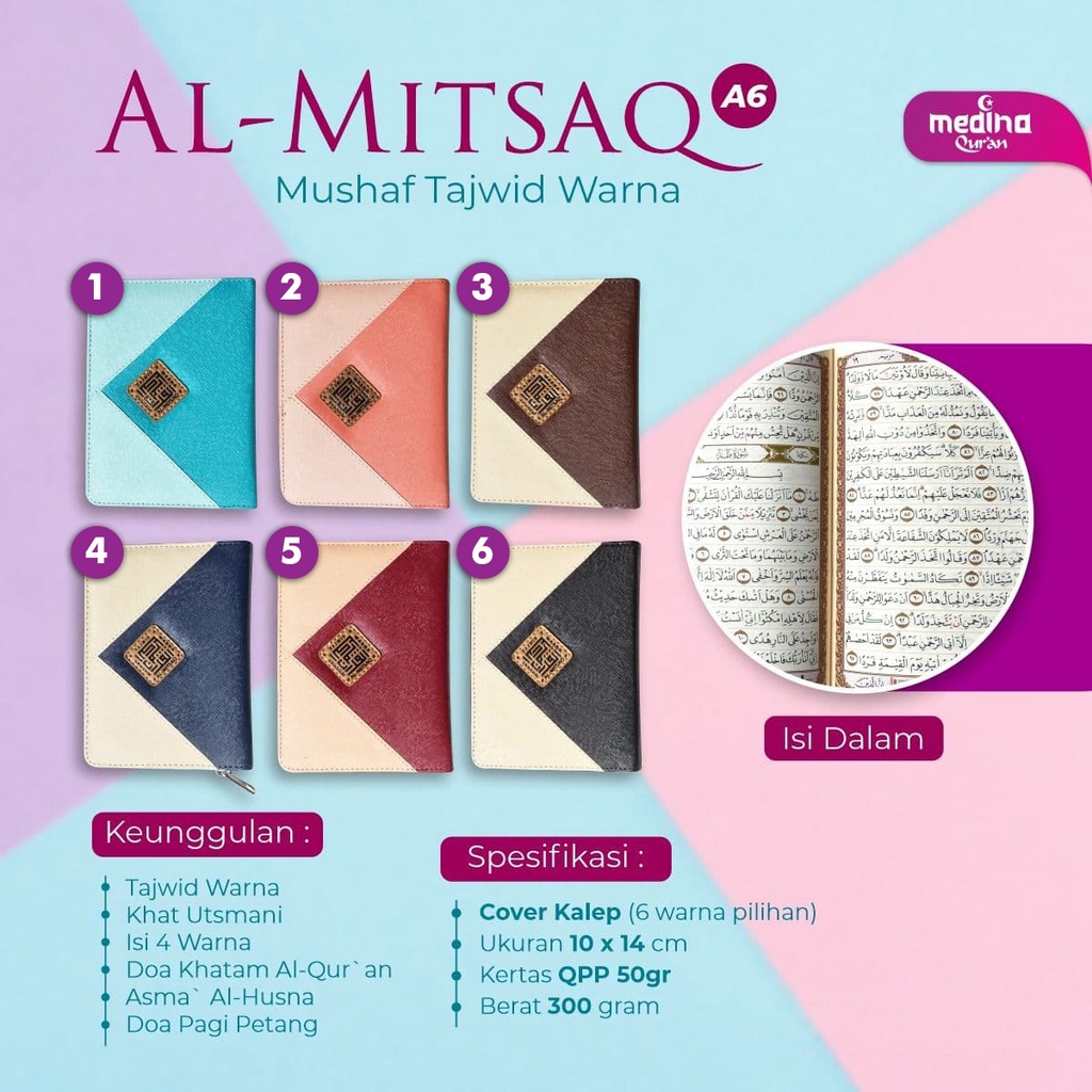 (A6) Al Quran Tajwid Warna Utsmani - Al Mitsaq Cover Kalep / AlQuran
