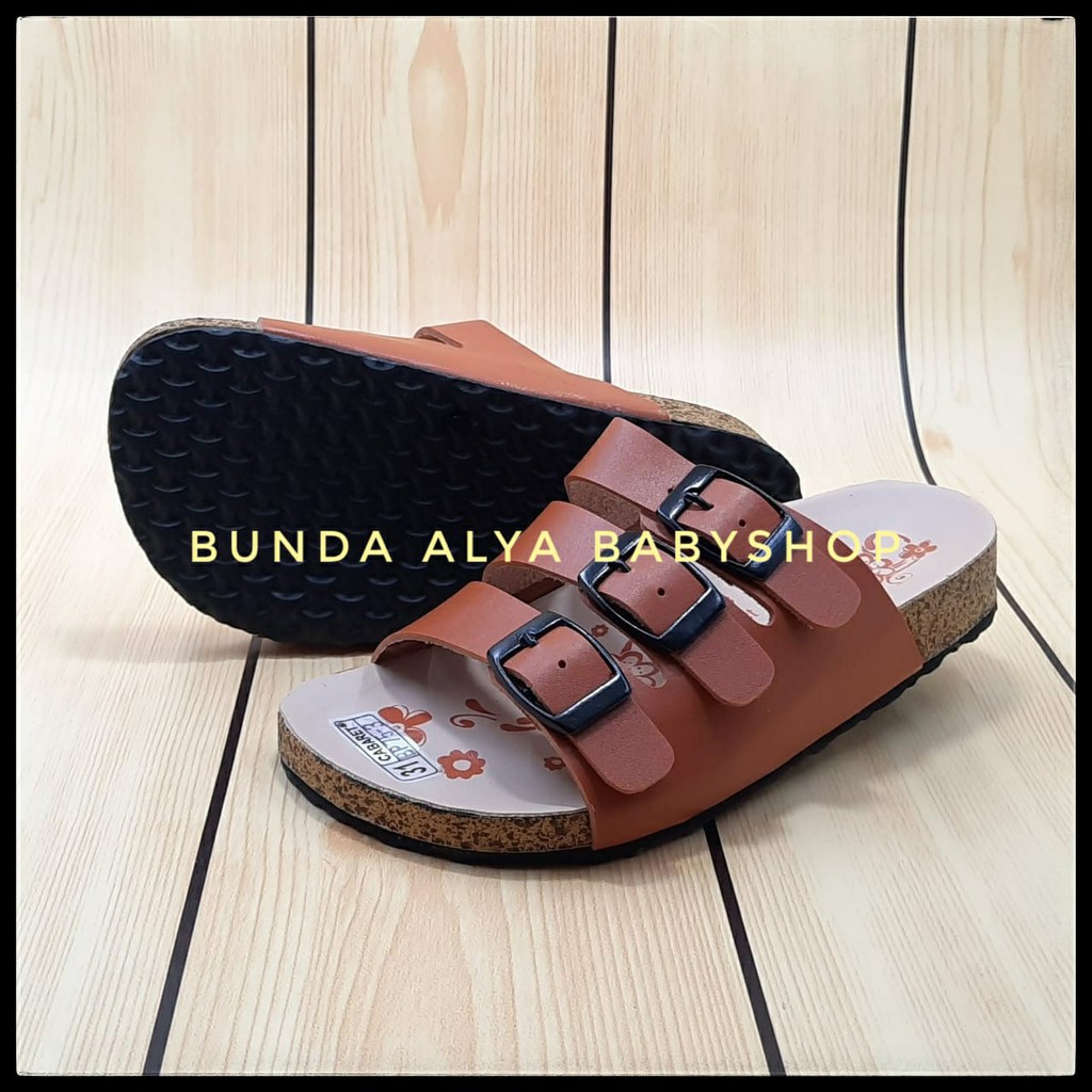 Sendal Anak Perempuan Usia 5 6 7 Tahun PREMIUM COKLAT - Sandal Anak Cewek Casual Bunga Alas Karet Anti Licin