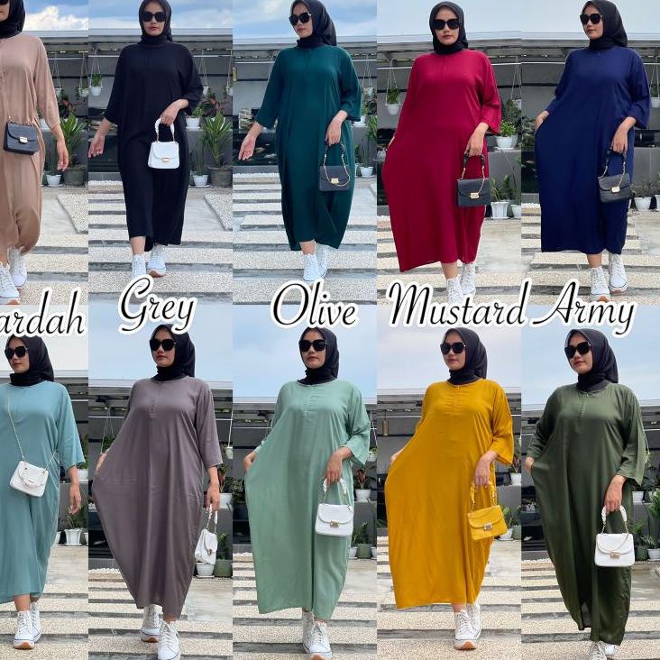 {CML.14My22ᵁ} daster rayon polos lengan 3/4 panjang sematakaki / Desti polos/ midi dress rayon