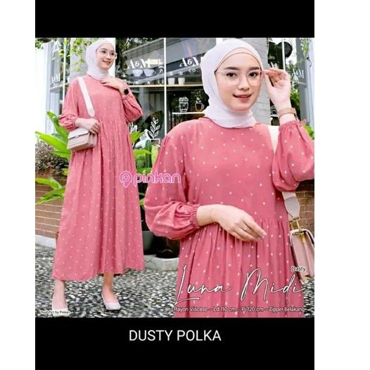 (VIRAL) MIDI DRESS POLKADOT//MIDI DRES PREMIUM//MIDI DRESS MUSLIM//MIDI DRESS KOREA TERBARU