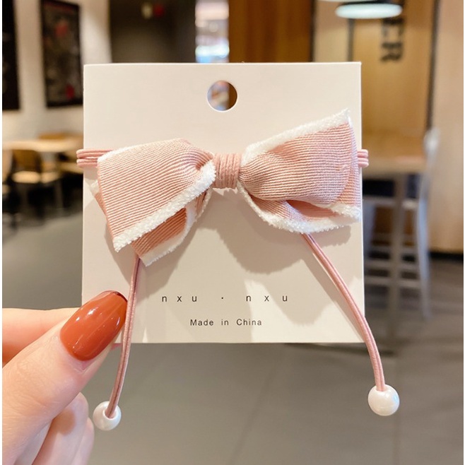 COD - F5129 Ikat Rambut Pita Fashion Korea / Ikat Rambut Fashion Wanita / Ribbon Hair Tie / Kuncir Rambut-Pink