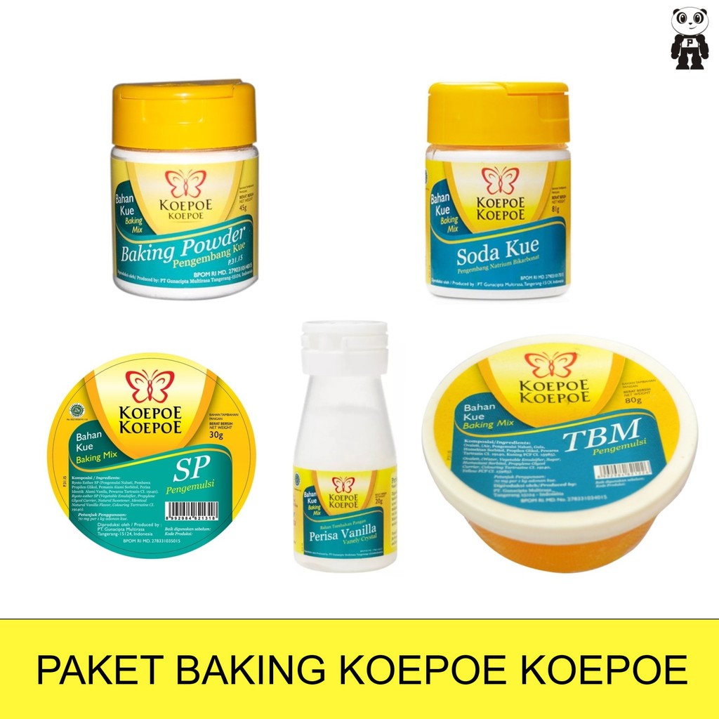 

Paket Baking Koepoe Koepoe 5 Item SP30g+Baking45g+Vanila20g+TBM80g+Soda81g Bahan Baking