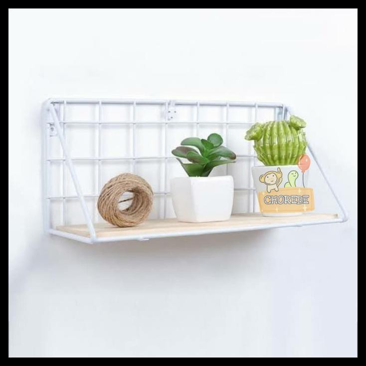 Rak Dinding Tempel Tatakan Besi / Hanging Storage Rack Radit 25Cm - Papan Kayu