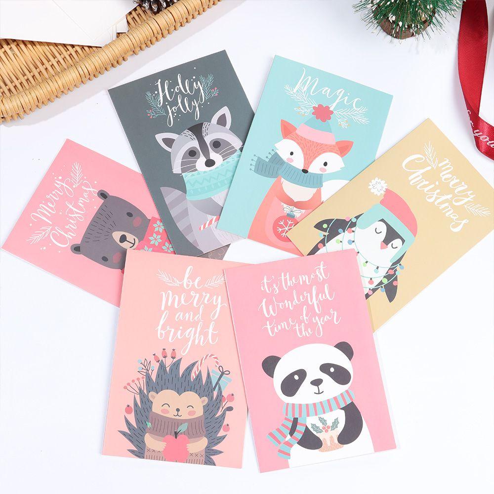 R-flower 6Pcs Kartu Merry Chritmas DIY Tahun Baru Dengan Amplop Postcard