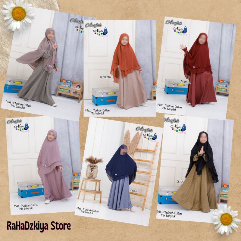 Gamis anak perempuan set syar'i ready stok Arafah by Nayla Kids bisa COD