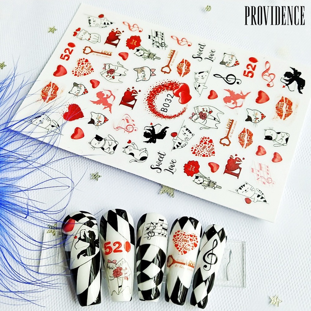 12pcs / Set Stiker Kuku Desain Saturation Valentine Tidak Pudar Dengan Perekat Untuk Manicure