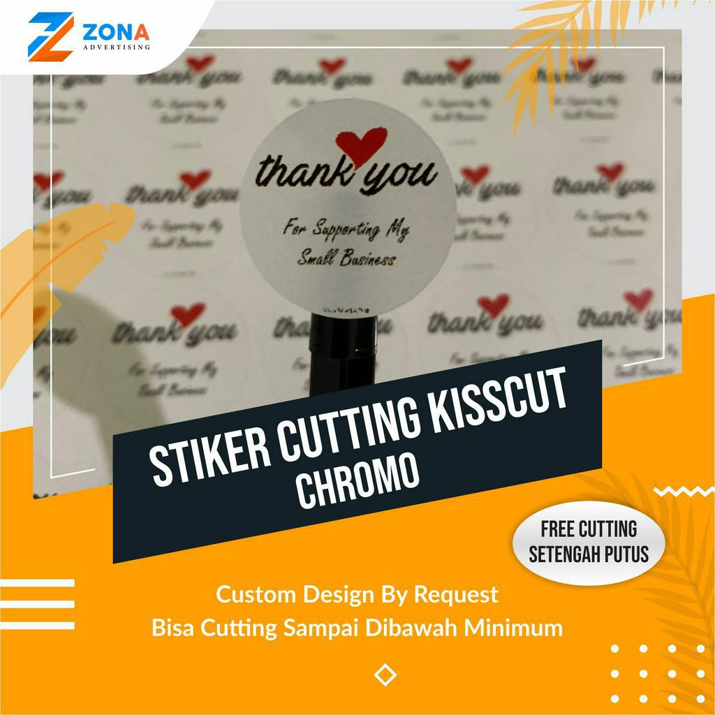

CETAK STIKER CUTTING / STIKER BULAT/KOTAK / STIKER LABEL / STIKER KEMASAN / STIKER CUSTOM / (CHROMO) / UKURAN 1CM-4,5CM