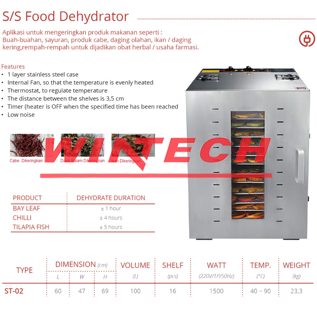 Getra St 02 Food Dehydrator Mesin Pengurang Kadar Air Makanan 16 Tray Shopee Indonesia