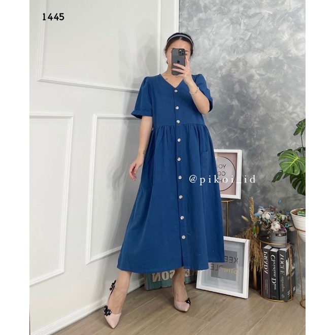 Dress putih / Dress katun wanita busui / casual dress / dress kancing vintage / midi dress button katun linen 1445