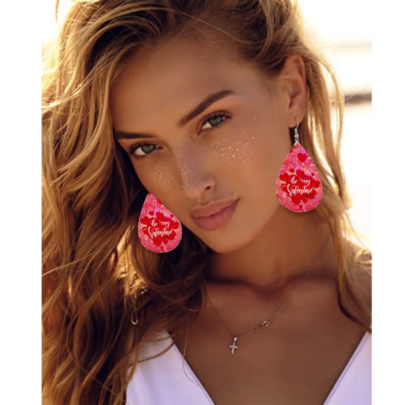 SIY  10 Pairs Valentine Day Leather Earrings Women Lightweight Heart Shape Print Love Dangle Faux Leather Earrings Kit Women