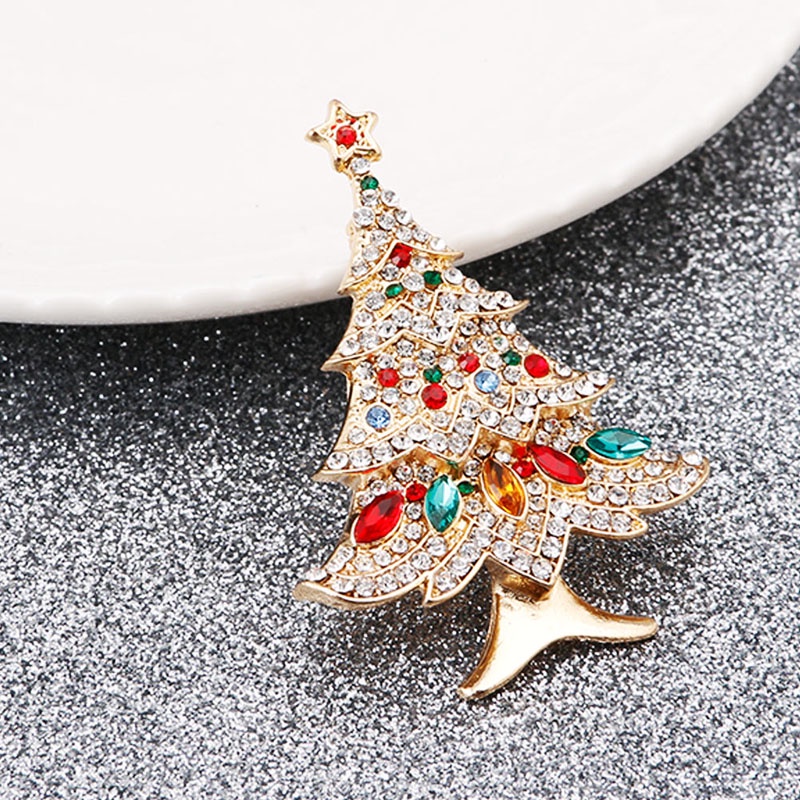 SIY  Vintage Multi-Colored Christmas Tree Rhinestone Brooch Pin Wedding Party Jewelry