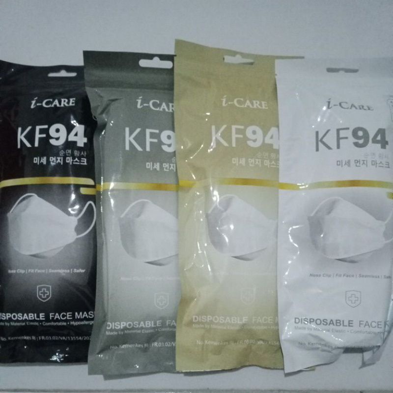 READY MASKER KF94 MERK ICARE, ICARE KF94. ICARE KF 94 HITAM, PUTIH, ABU, KF 94 BLACK, WHITE, GREY