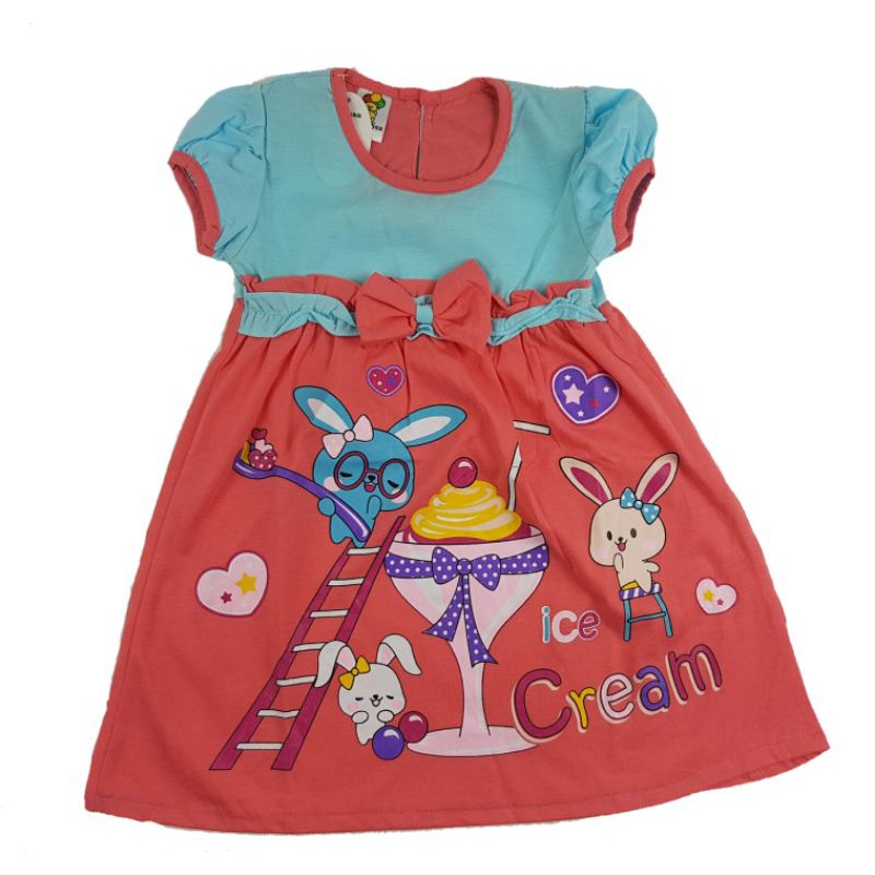 DRESS DASTER ANAK PEREMPUAN UMUR 2-6 TAHUN MOTIF RABBIT CAT BEAR