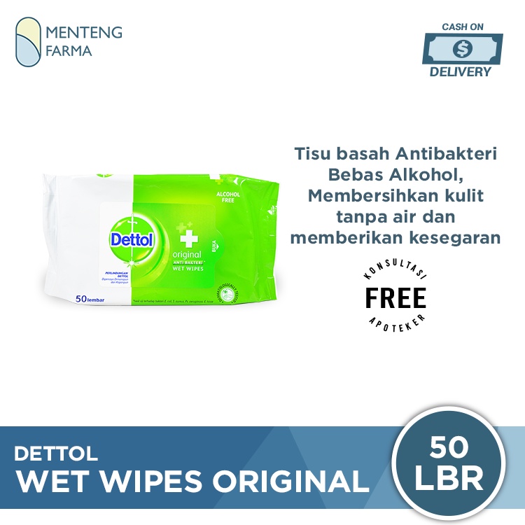 Dettol Anti Bakteri Wet Wipes Original Isi 50 Lembar