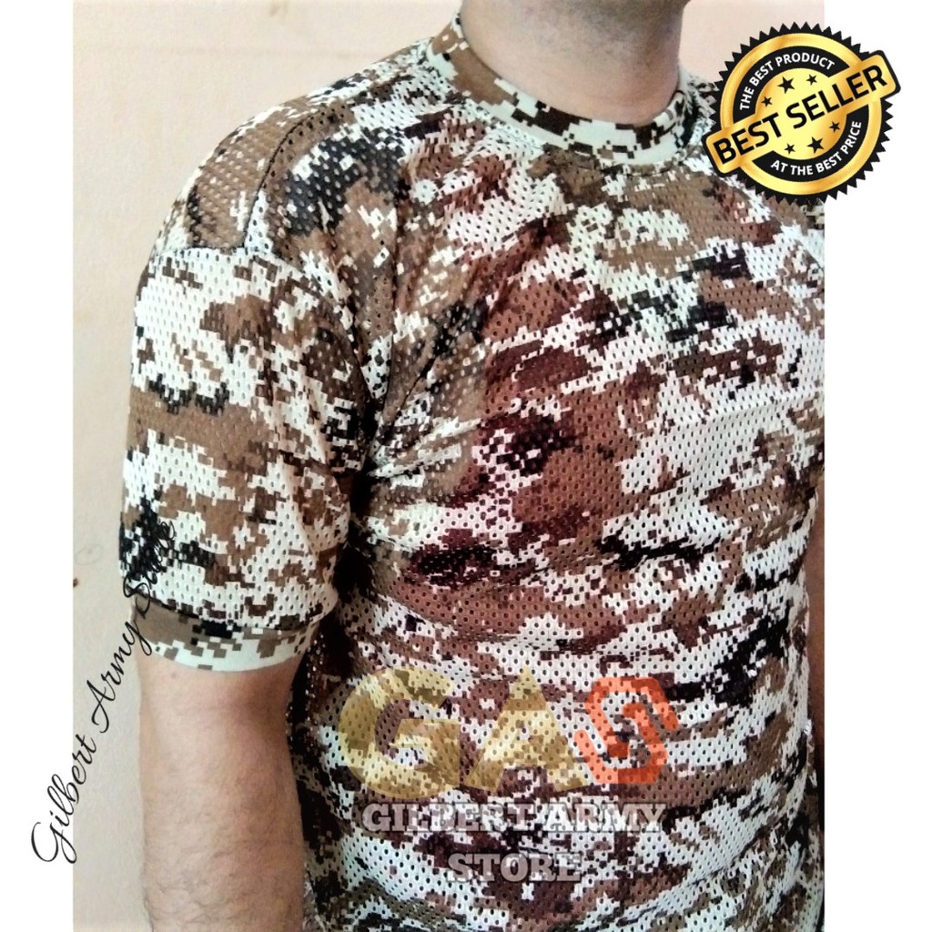 GILBERT ARMY STORE Kaos Loreng Jaring Gurun Kaos Pria Army Kaos Loreng Militer Kaos Daleman loreng T