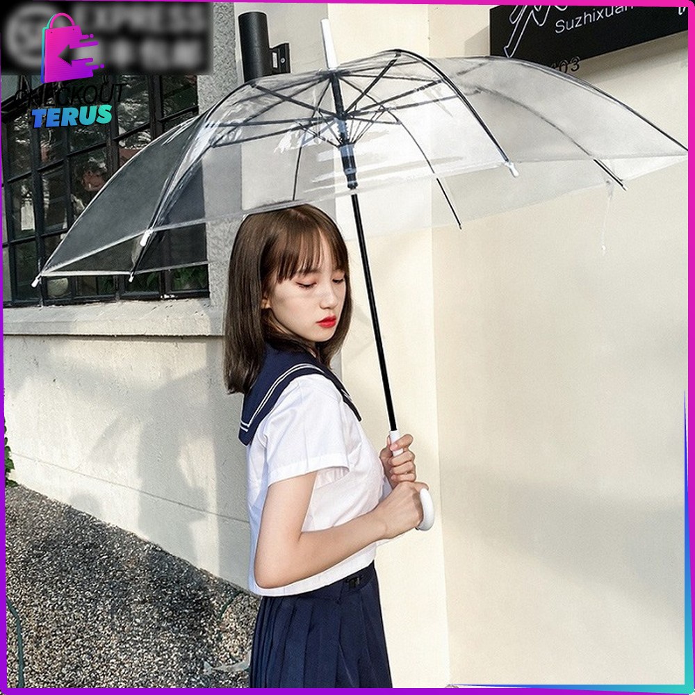 CT C433 Payung Transparan Japanese Korean Style Payung Tongkat Bening Polos Bisa Untuk Kado Souvenir Umbrella Simple Fashion Drama Kore