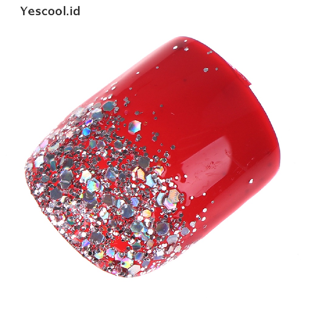 24pcs Stiker Kuku Palsu Bahan Akrilik Aksen Berlian Imitasi Dengan Lem Untuk Dekorasi nail art