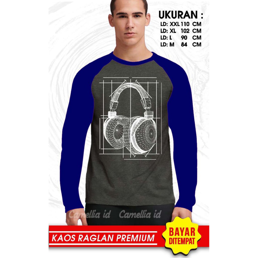 Kaos Raglan (HEADSET)/Kaos Pria Lengan Panjang/ Kaos Pria/ Kaos Cowok/ Kaos Oblong/Misty