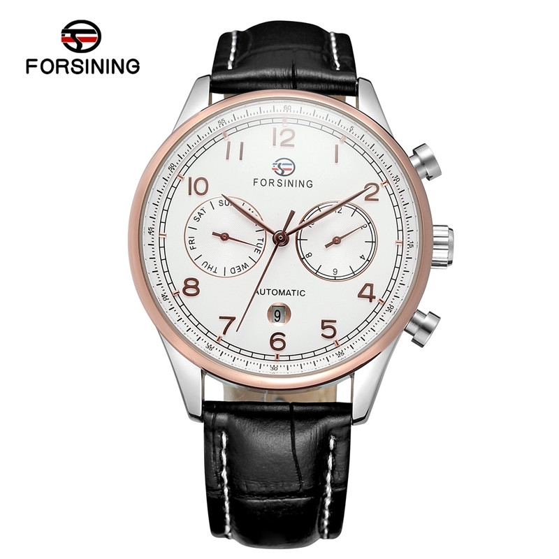 

Forsining Men'S Casual Watch Double Dial Sports Mechanical Watch Men'S Leather Business Watch