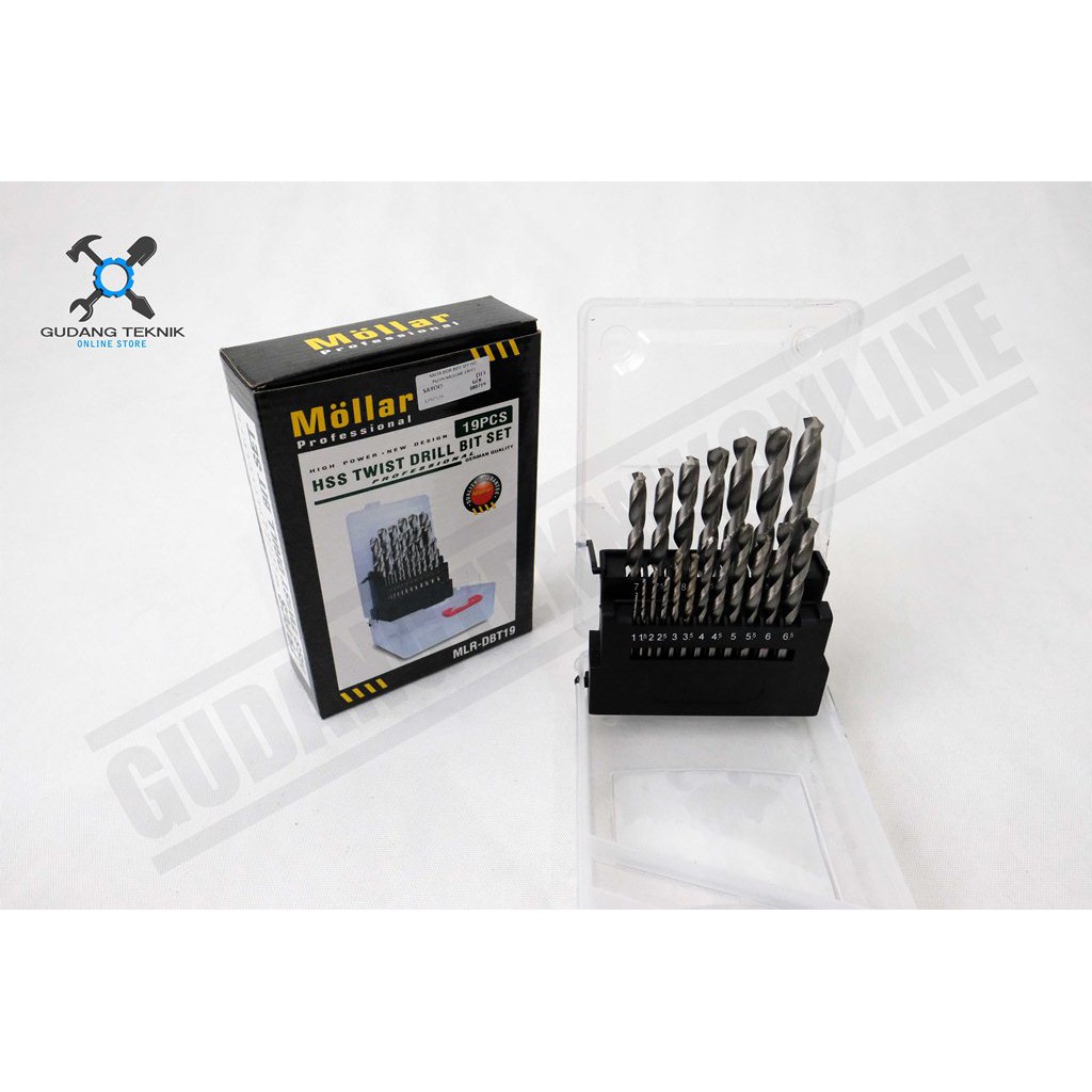 Mata Bor Besi Set 19pc HSS Mollar / HSS Twist Drill Bit Set Mollar 19