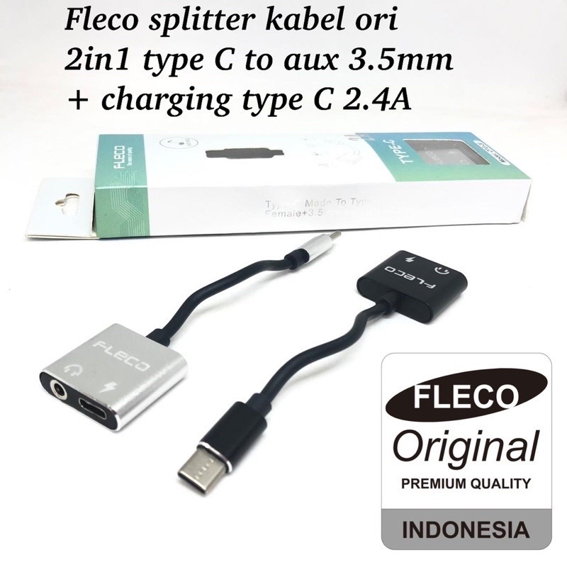 PROMO SPLITTER KABEL FLECO TYPE C 2in1 SUPPORT AUDIO CHARGING 2.4A