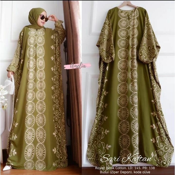 Gamis Rayon Jumbo Kaftan Terbaru - Sari Kaftan By Batik AW Motif Roda Bulat Size Jumbu Busui Resleting / Kaftan Wanita / Dress Kaftan