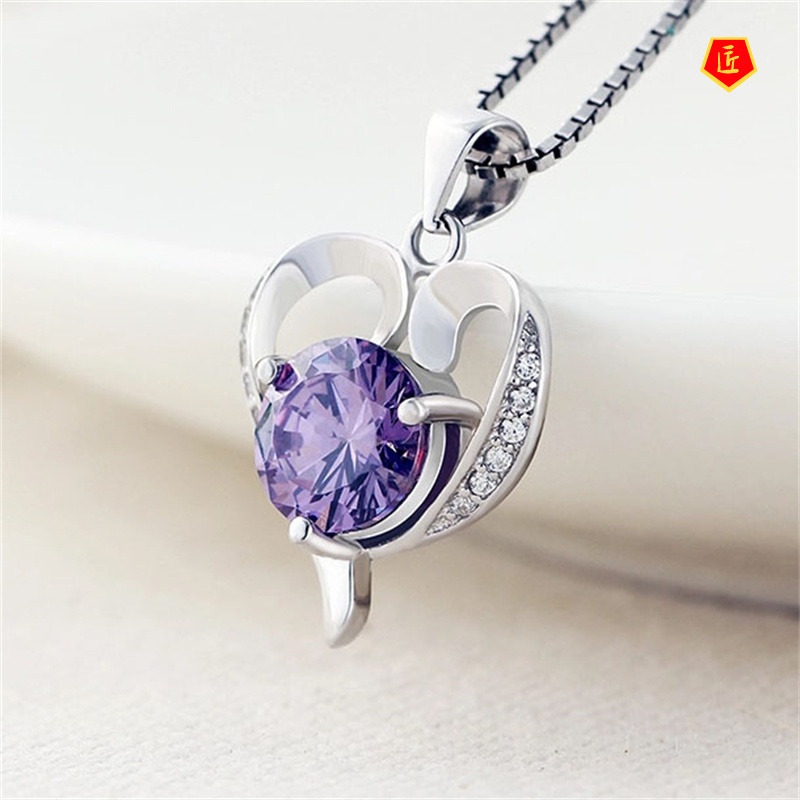 [Ready Stock]Heart Necklace Women's Fashion Jeweled Pendant