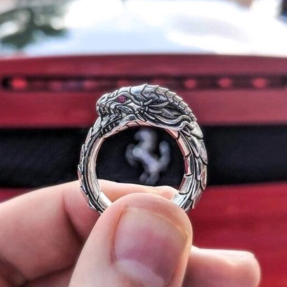 Perak Naga Satwa Baja Titanium Busana Pria Perhiasan Punk Cincin Rings
