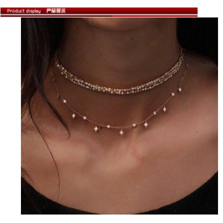 KALUNG WANITA ANTI KARAT TITANIUM CHOKER KOREA LIONTIN STAR DIAMOND SILVER NAMA HURUF MURAH KLG6