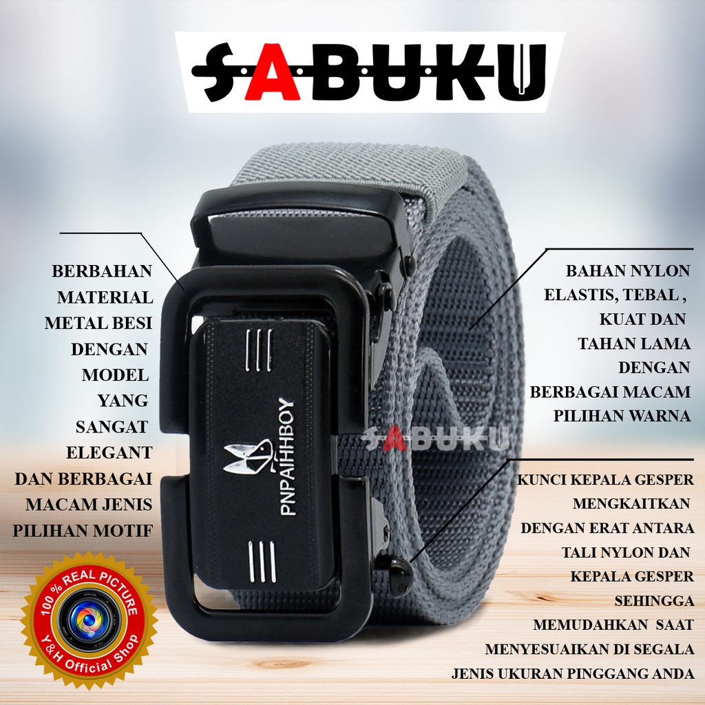 Ikat Pinggang Pria Canvas Stylish Metal Men Belt Detector Kepala Logam Besi -046