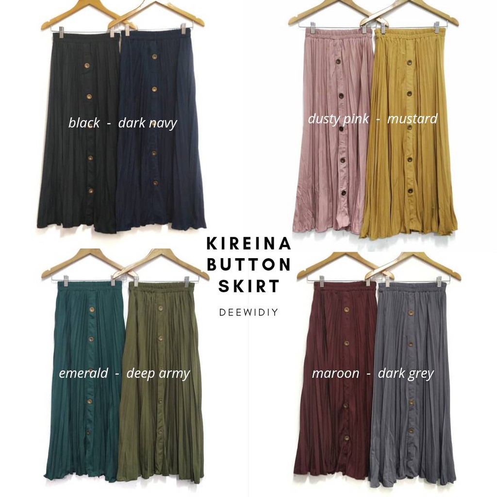 ROK PANJANG PLISKET AKSEN KANCING - KIREINA BUTTON PLEATS SKIRT DEEWIDIY