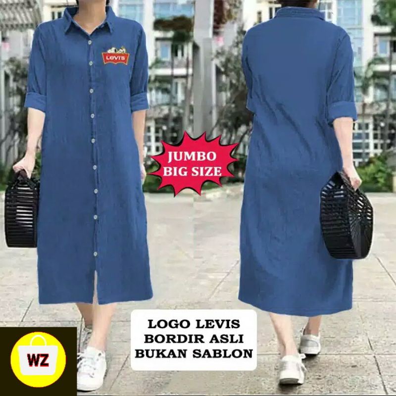 16353 16356 Baju Wanita Long Tunik Denim