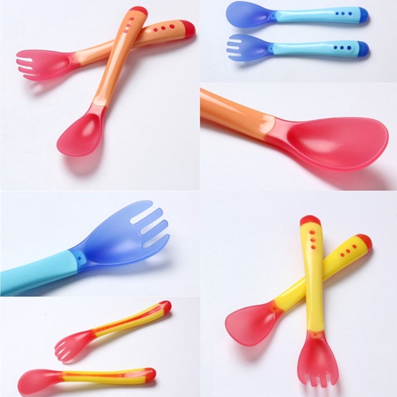 Sendok Makan Bayi / Sendok Garpu Sensor Panas Silikon / Peralatan Makan Bayi TOTALL