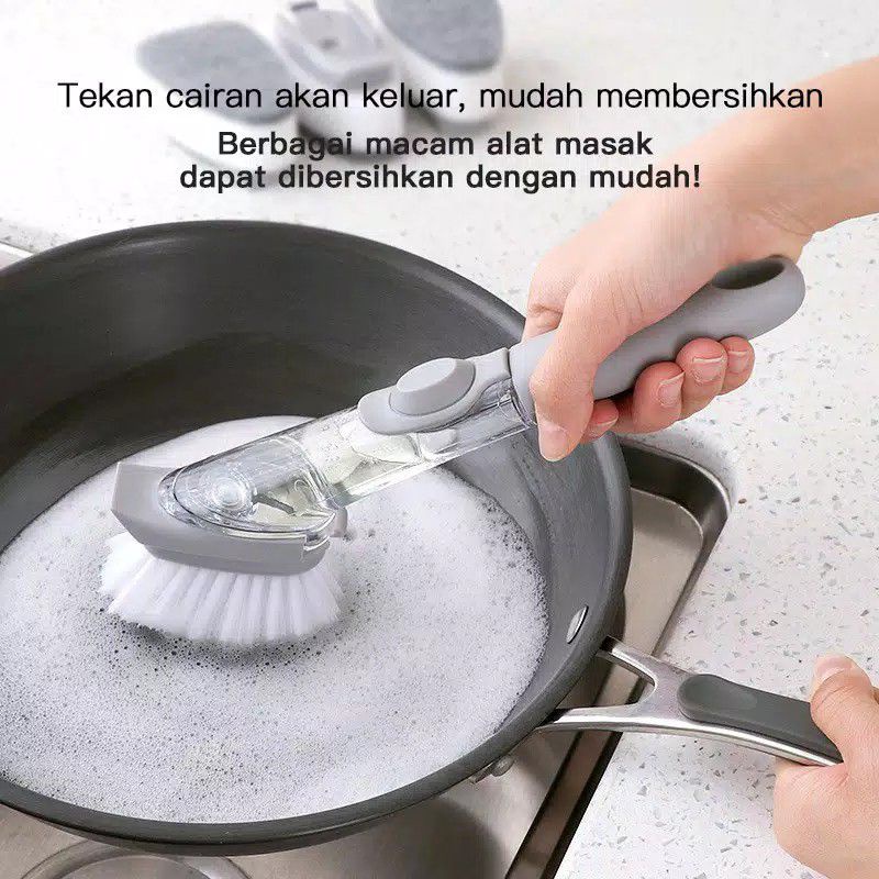 Sikat Pencet Sabun Cleaning Brush Alat Sikat Dapur Dispenser Cuci Piring Panci FreeSponge