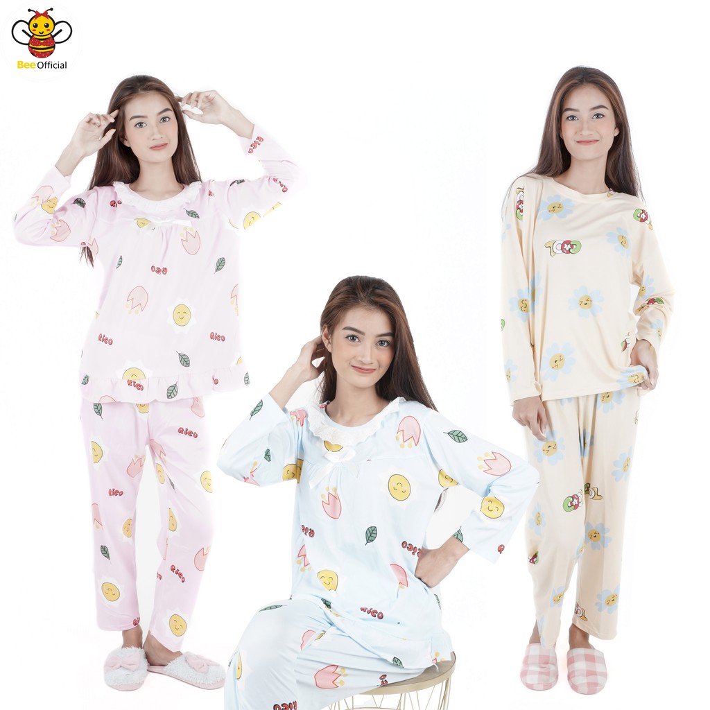 BEE - Piyama Dewasa Import / Stelan Baju Tidur Wanita Murah Lengan Panjang