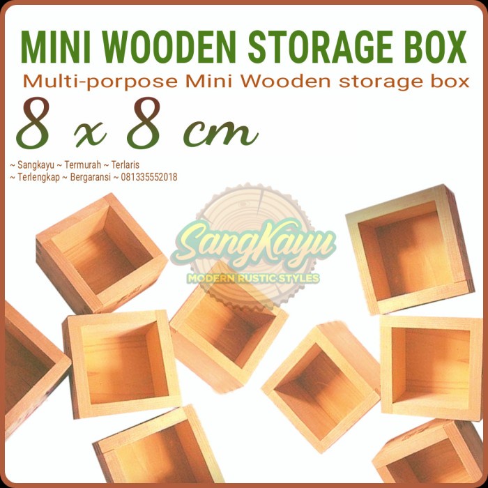 Kayu 8x8cm kotak aksesoris perhiasan kotak kayu serbaguna storage box