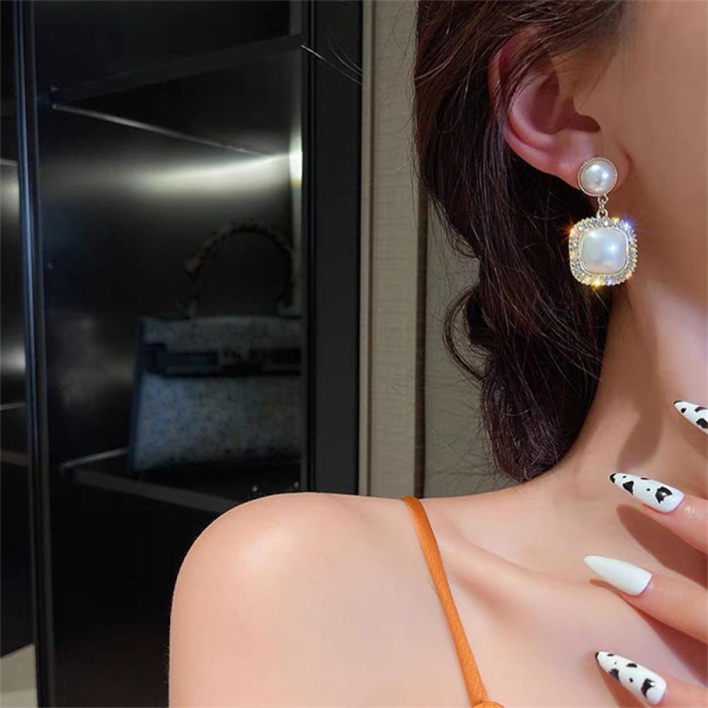 Timekey Anting Tusuk Gantung Hias Mutiara + Zircon Gaya Simple Untuk Wanita M1S8