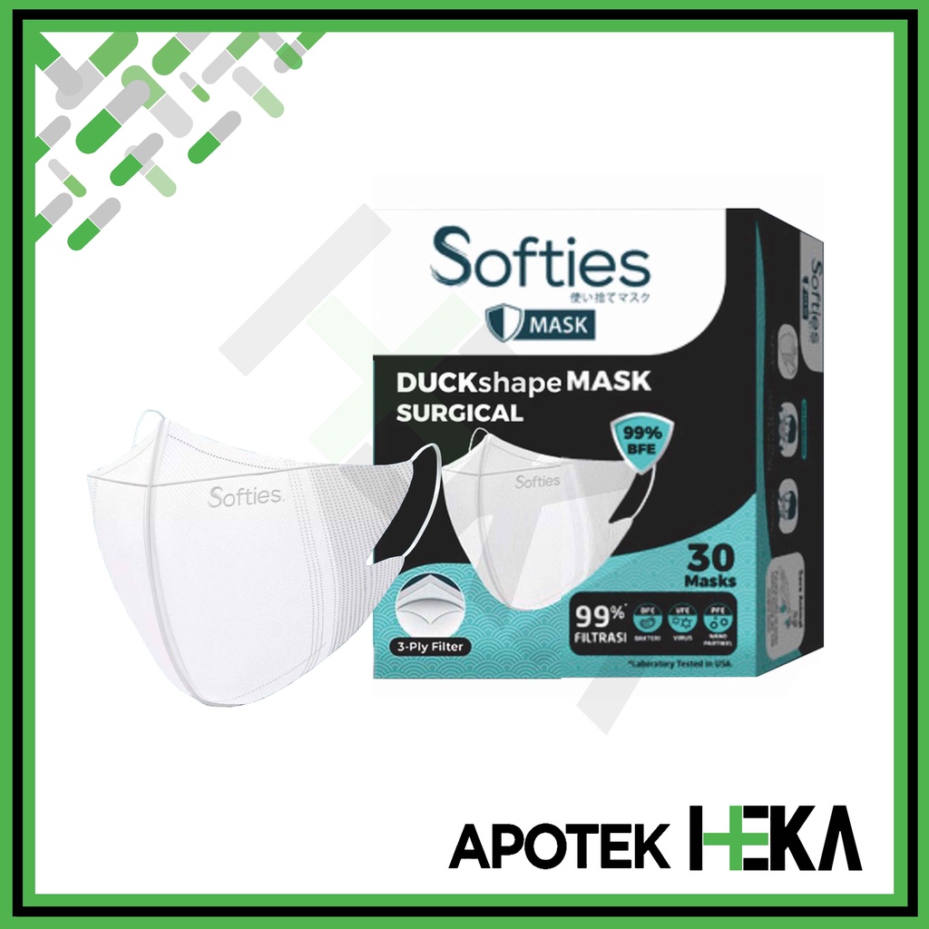 Softies Surgical Duckshape Mask Putih Box isi 30 - Masker 3 Ply (SEMARANG)