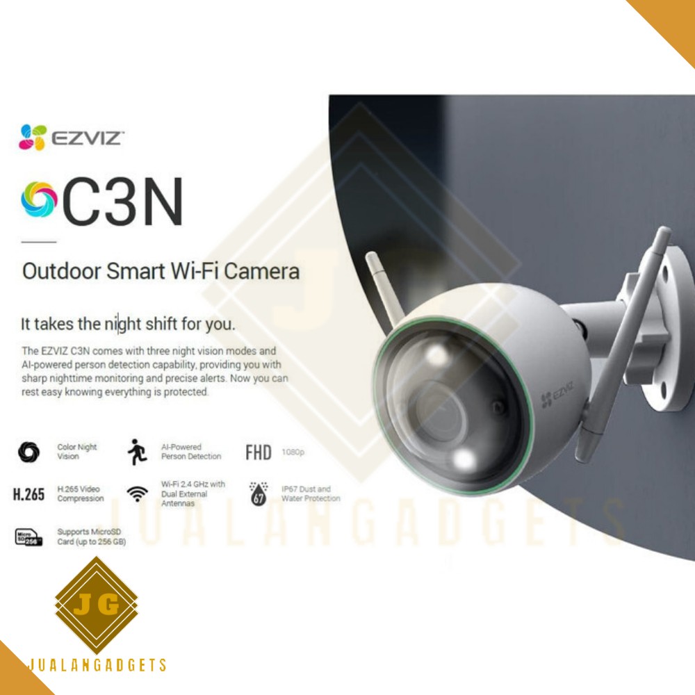 Ezviz C3N 1080P CCTV Outdoor IP Camera Color Night Vision - Garansi Resmi
