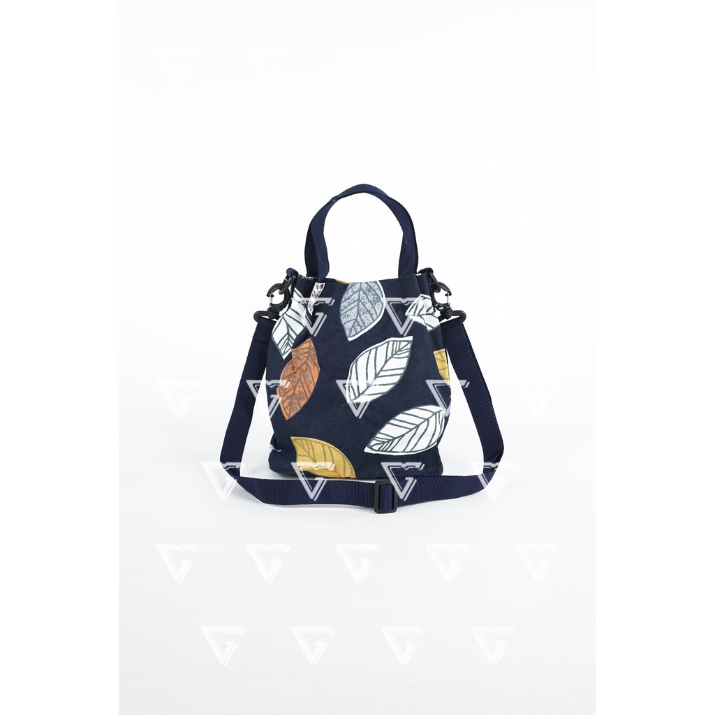 tas sling bag wanita korean style mini kekinian 2021 Motif Daun Nangka Navy