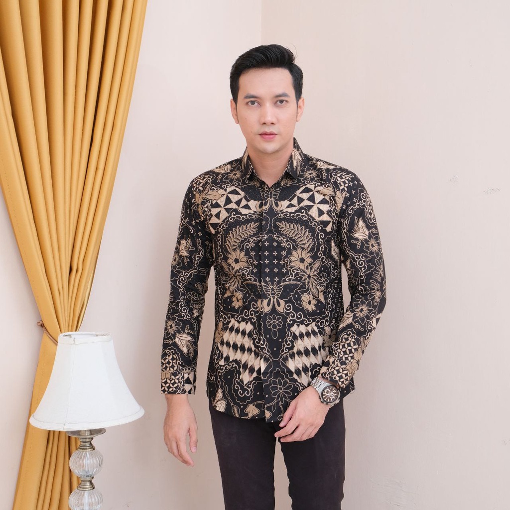 Batik Slimfit Pria Kemeja Baju Batik Pria Lengan Panjang Modern Premium Furing Aluna KJ 21