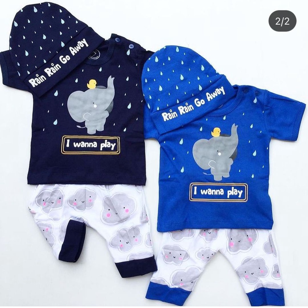 BERSERTIFIKASI SNI DINO WORLD / DUMBO Babybeb Baju Setelan Kemeja Celana Topi Pergi Jalan Fashion Anak Bayi Cowok Laki Terlaris Murah