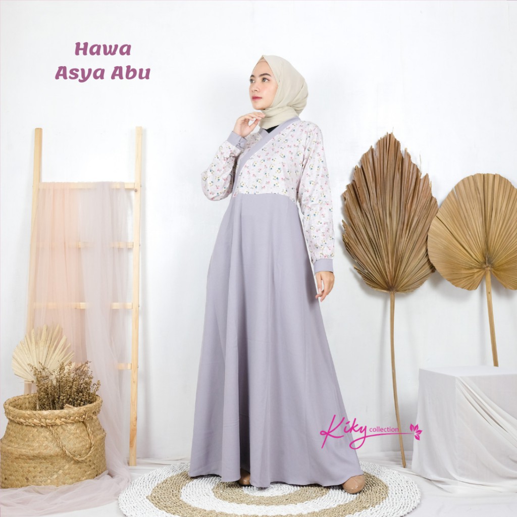 Baju Muslim Ala Korea Remaja Terbaru Nyaman Cantik Syari Gamis Hawa Bunga Size L XL