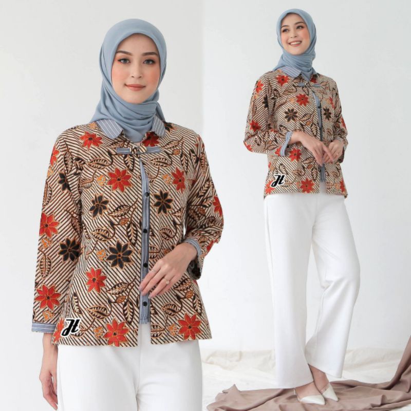 tey-17 Batik Wanita ASJ SA HRB026 Kenogo Kemeja Tosca Pendek-3