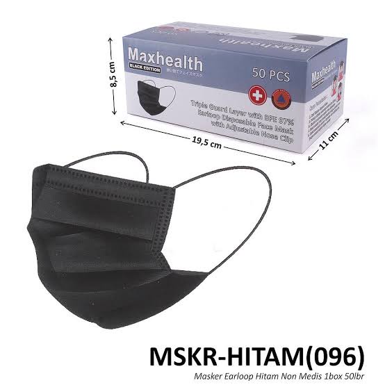 MASKER 3 PLY HITAM 50pcs / EARLOOP HITAM 3PLY isi 50pcs / CANTOL HITAM / MASKER KOREA TERMURAH