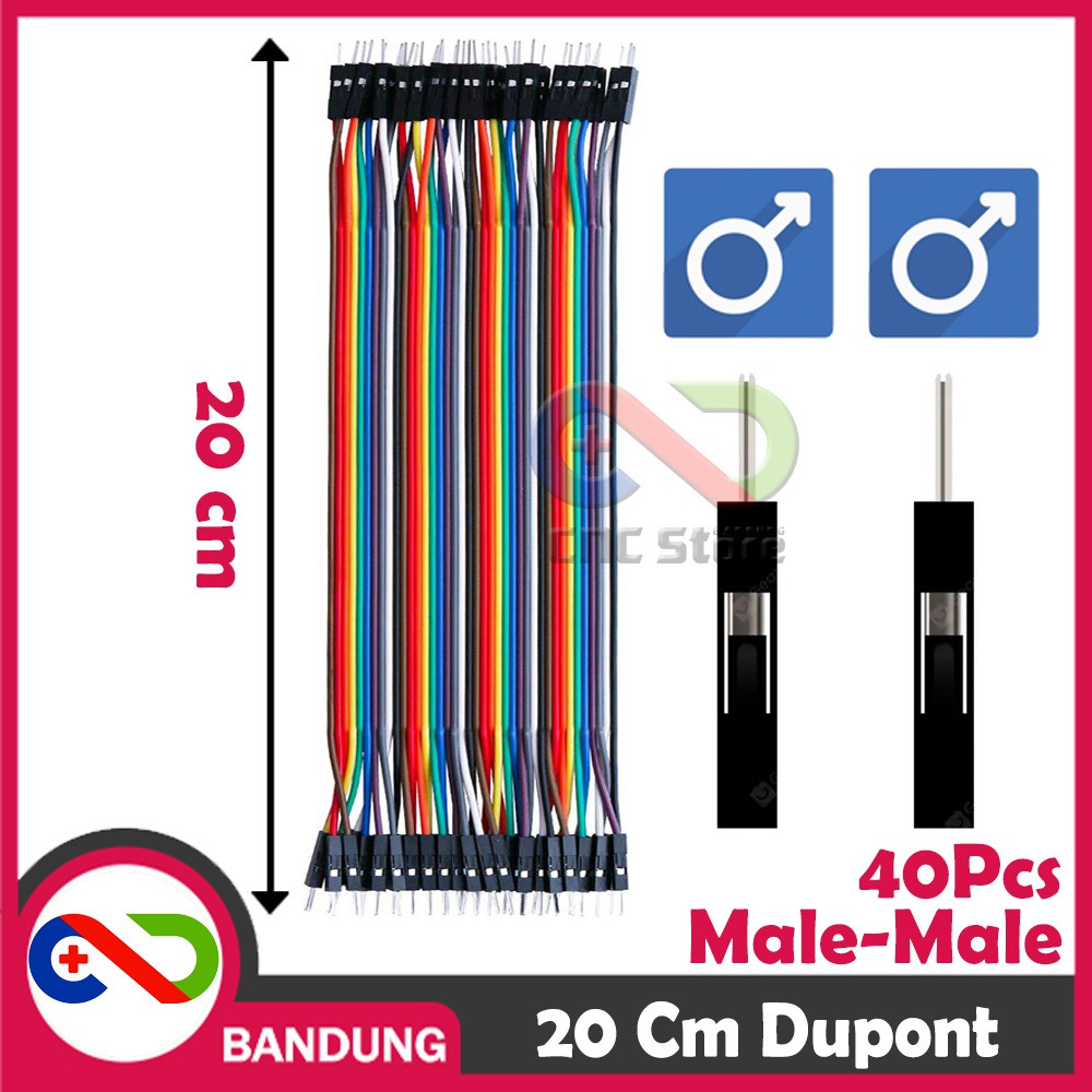 40PCS JUMPER CABLE KABEL 20CM MALE TO MALE DUPONT