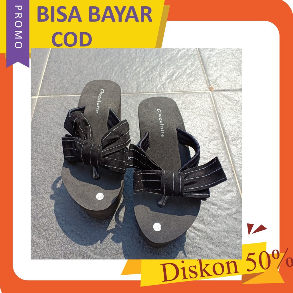 WEDGES WANITA MURAH SANDAL SPON WEDGES DN-25 HITAM Bahan spon, tinggi 9cm GRATIS ONGKIR COD