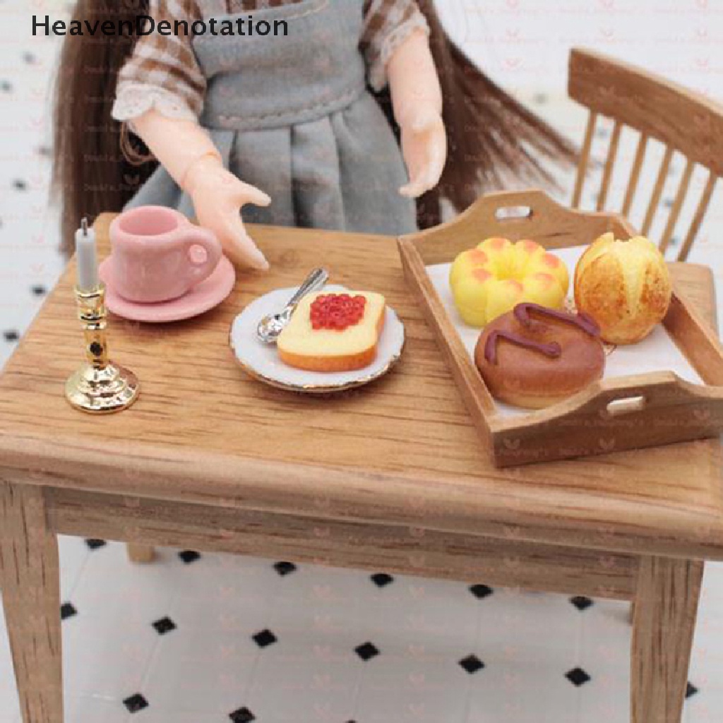 (Heavendenotation) 3pcs / Set Miniatur Piring + Sendok Roti Panggang Skala 1: 12 Untuk Aksesoris Rumah Boneka