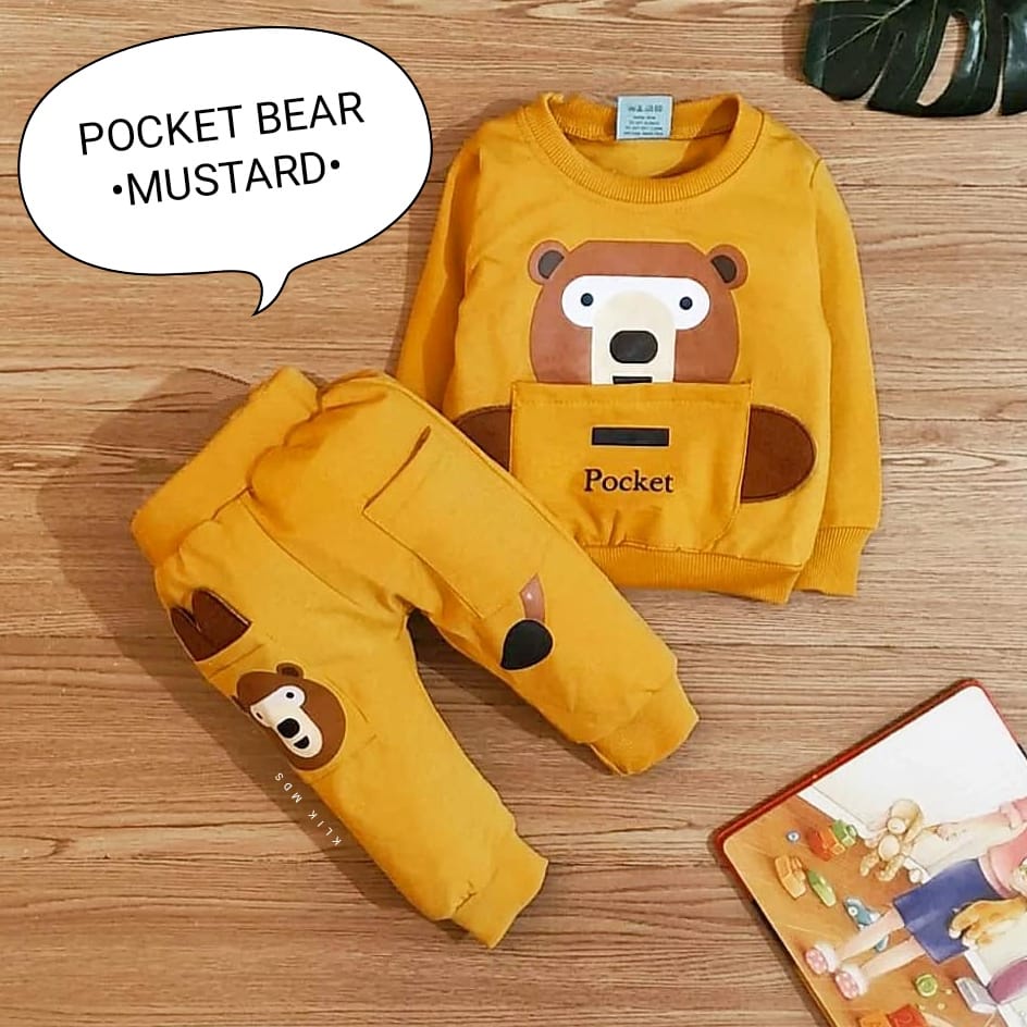 Setelan Baju Anak Laki - Laki / Baju Bayi Laki- Laki Model Sweater Motif Pocked Bear