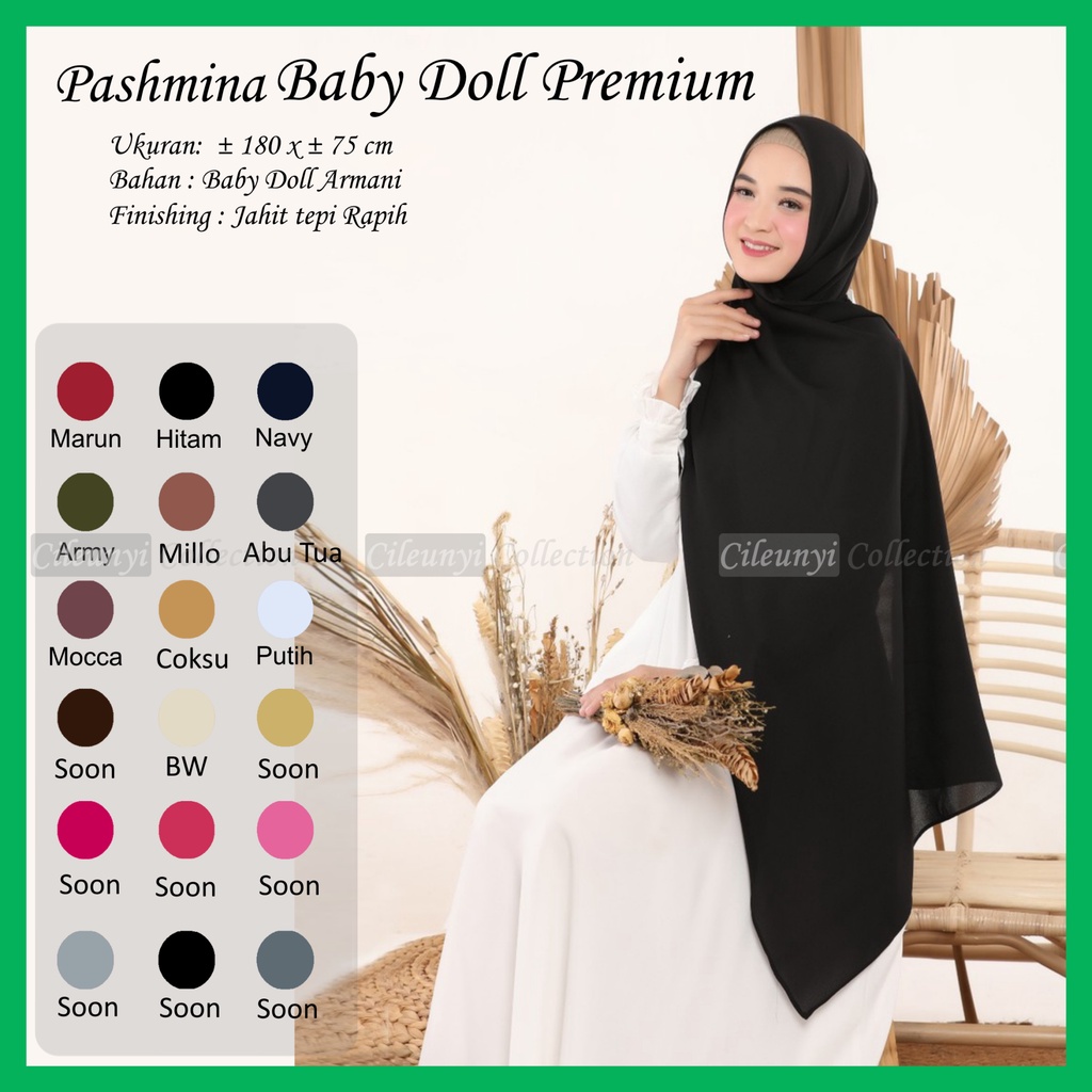 Aline Pashmina PROMO Pashmina Ceruty Babydoll 180x75 cm jahit tepi